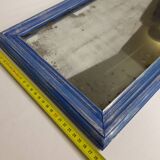 Miroir rectangulaire patine bleu et argent 28 X 46 cm