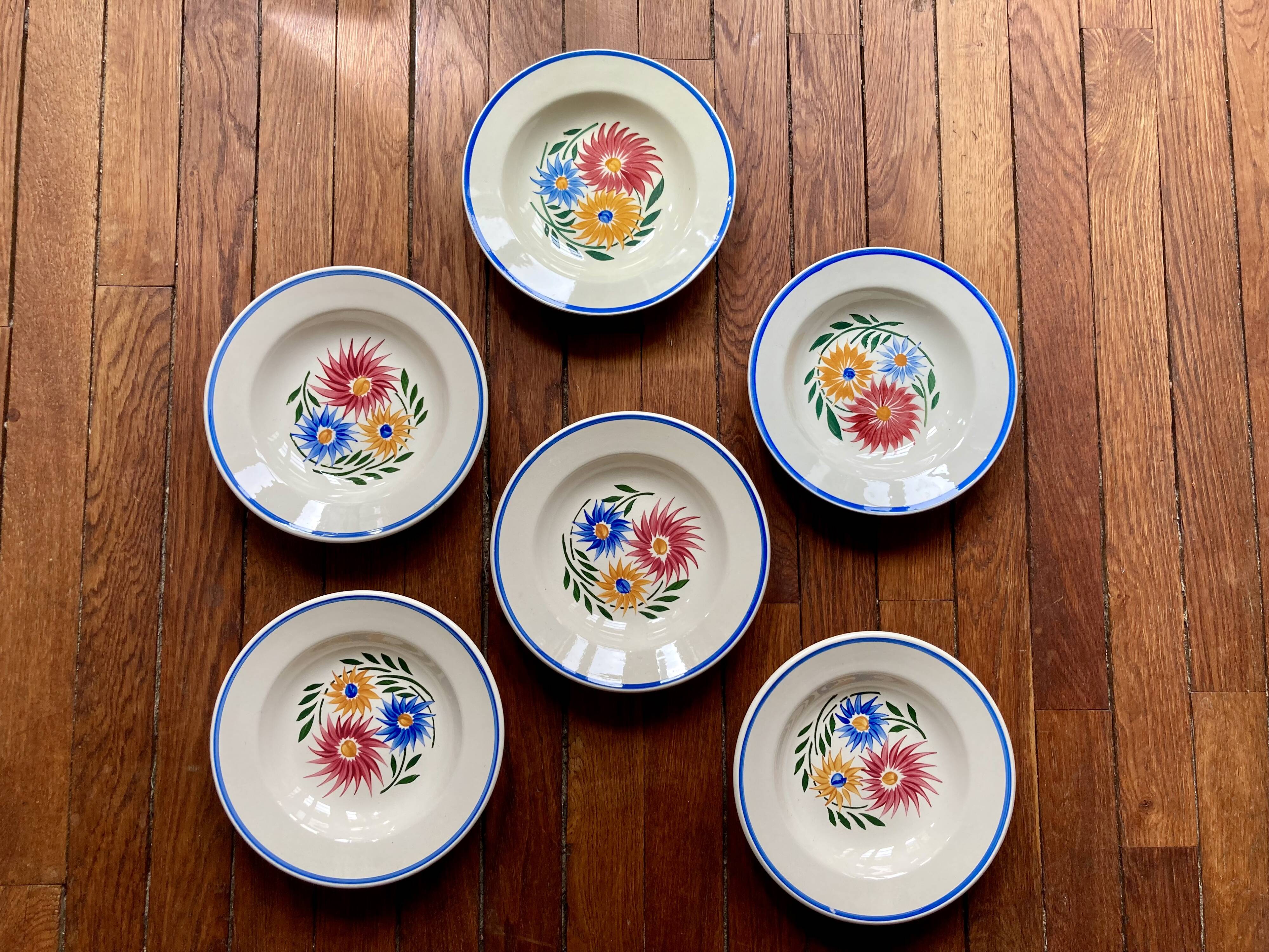 Lot 6 hollow flower plates model "Rustic" Sarreguemines