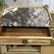Beech bedside table painted with a marble top in Louis XVI style from the late 19th century.
