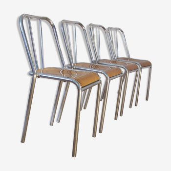 Suite de 4 chaises années 50 métal et bois