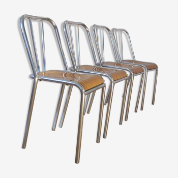 Suite of 4 50s metal and wood chairs