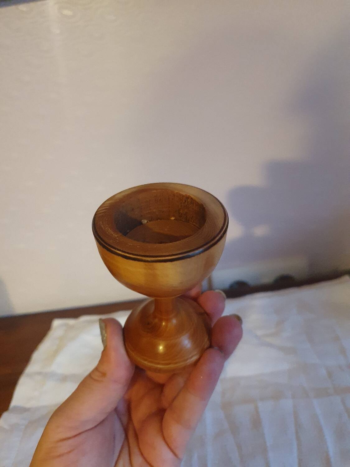 Vintage turned wooden candle holder