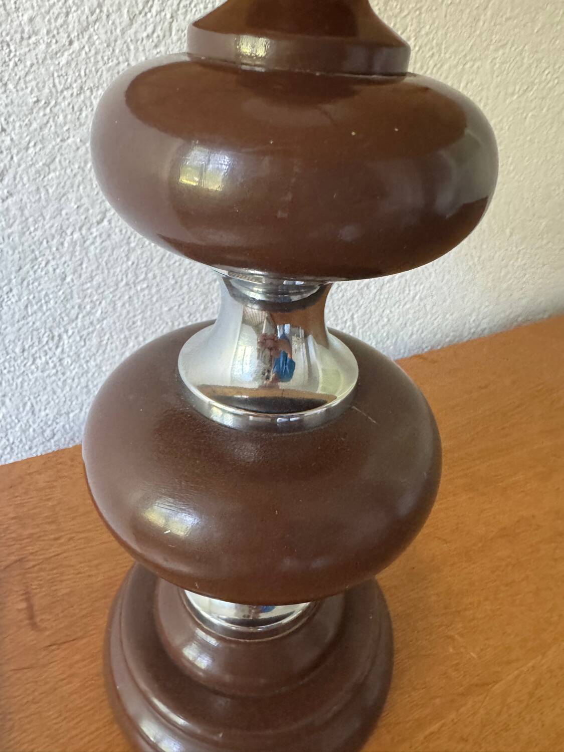 70s wooden chrome flower lamp