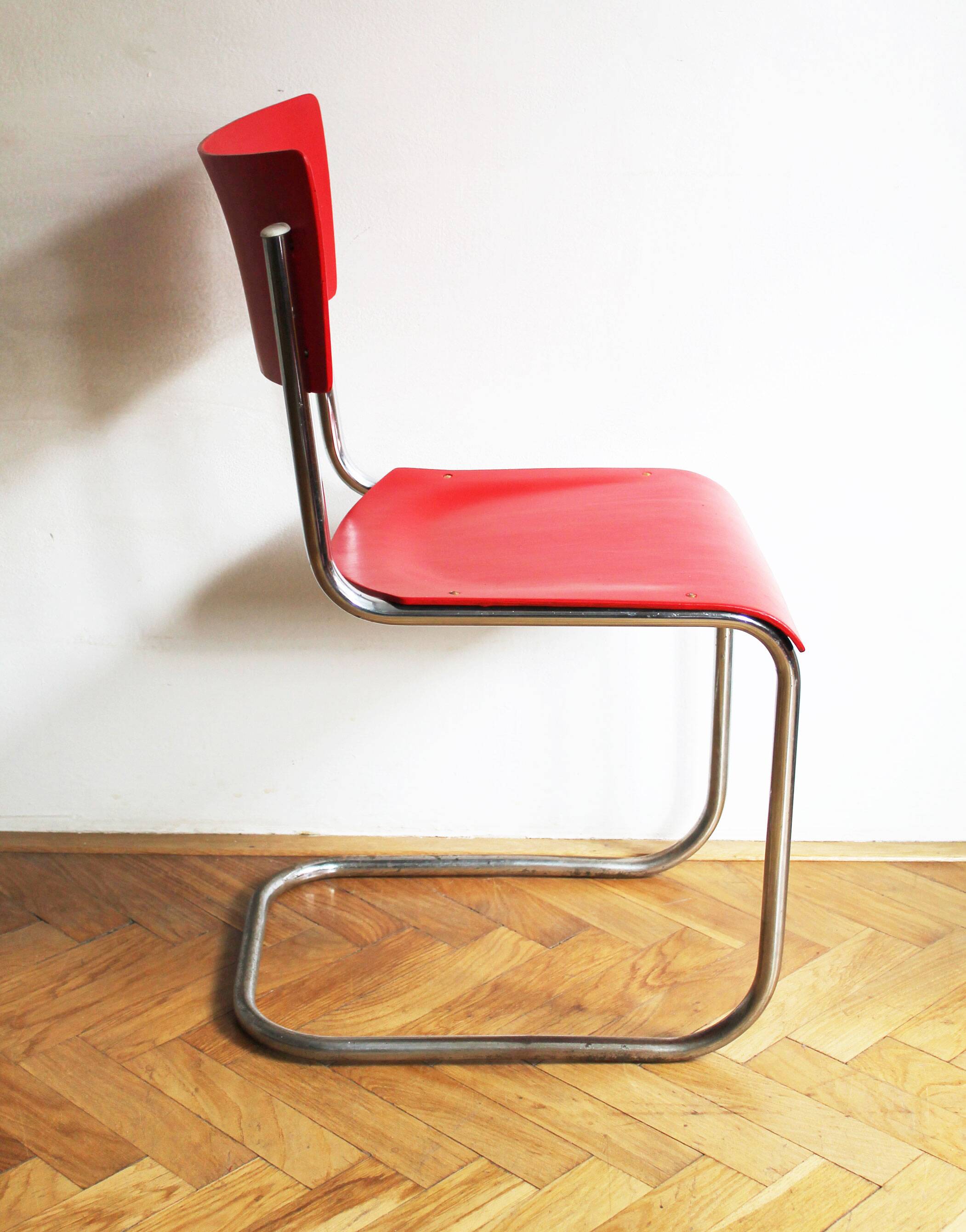 Bright Red 1950's Modernist cantilevered Chair