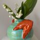 Art Deco handmade turquoise and coral vase from Upsala Ekeby, Sweden, 1930s
