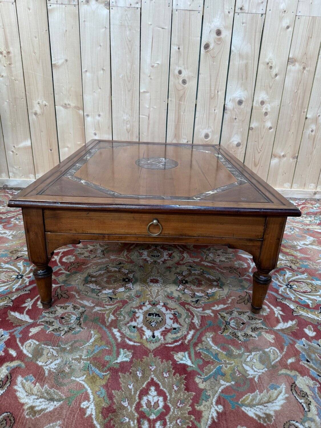 Coffee table – French classic style – Cherry, oak, marble