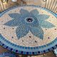 Mosaic garden furniture set in wrought iron, Mediterranean style, table and 4 chairs.
