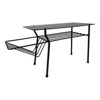 Table basse vintage avec porte-revues, années 1950