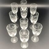 Tube-shaped stemmed glasses in worked glass with a “drop” pattern – MOCA7