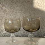 11 wine and water glasses in smoked grey glass and transparent base vintage 1970