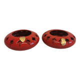 Pair of candle holders from the 1960s-1970s, crafted in red ceramic