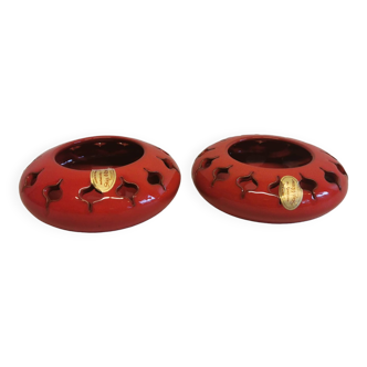 Pair of candle holders from the 1960s-1970s, crafted in red ceramic