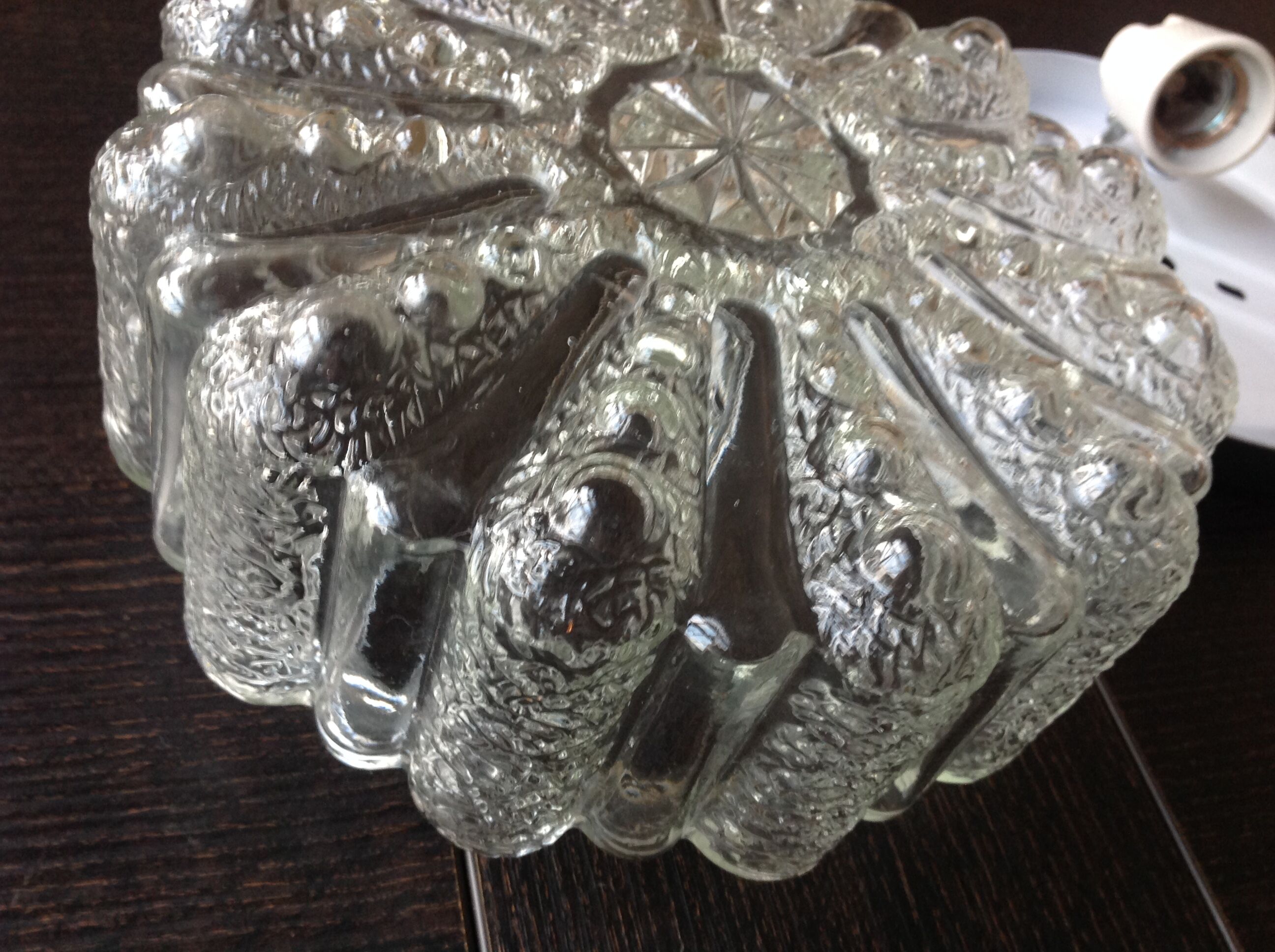 Round ceiling lamp in bubbled glass / vintage 60s-70s