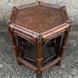Pair of nesting tables, bamboo and rattan, vintage, 80s