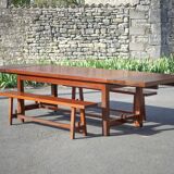 Farmhouse table with extensions and its 2 benches, living room table, solid wood table, kitchen, chalet, ca