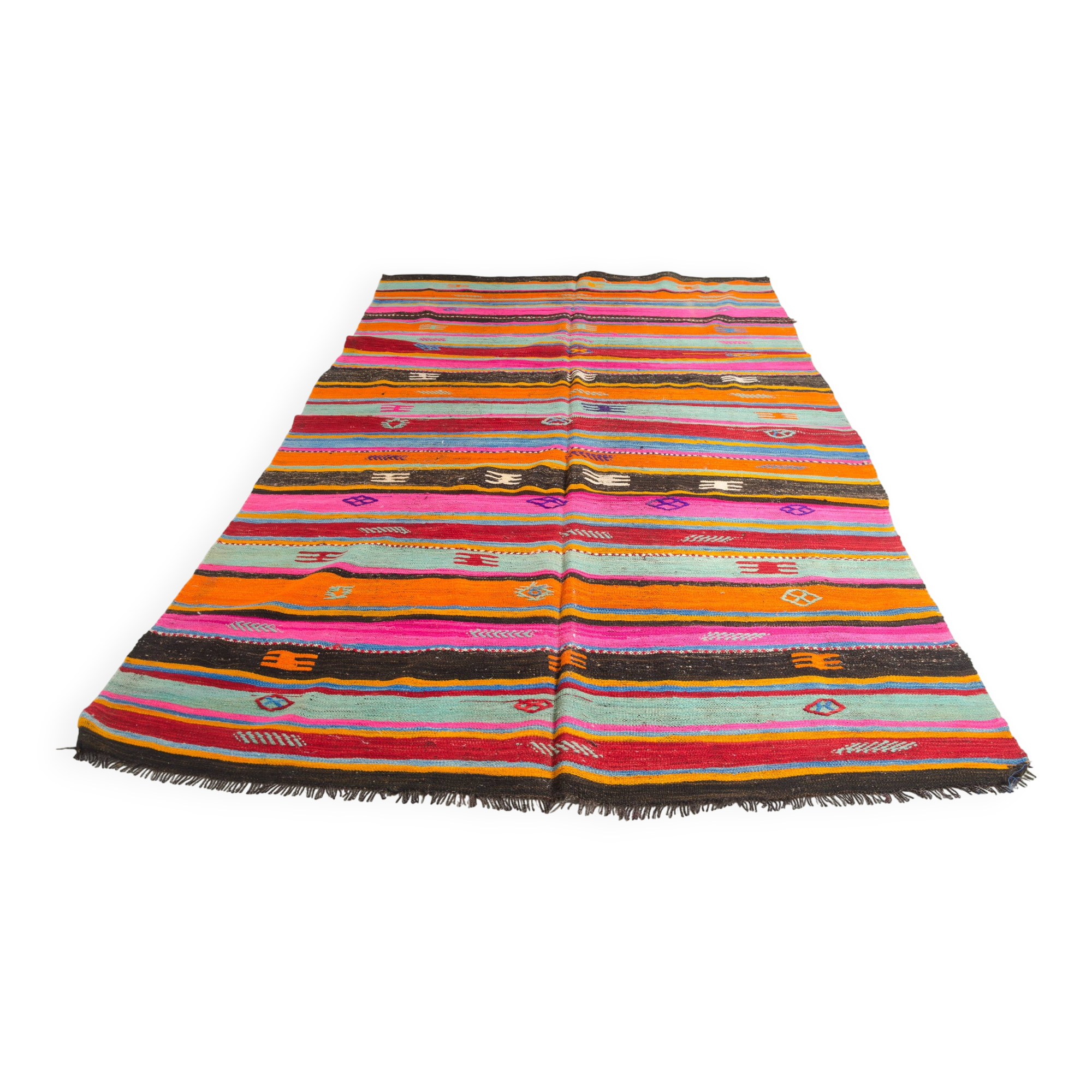 Vibrant Vintage Anatolian Kilim,Hand-Woven Wool & Cotton Rug – sku 137