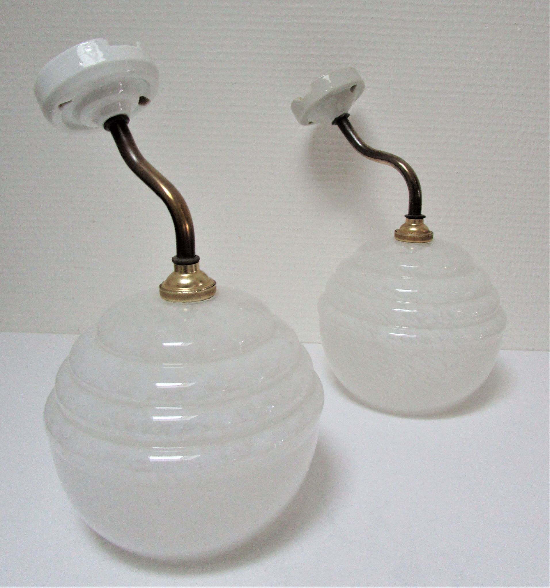 Pair of porcelain sconces brass glass of clchy white art deco