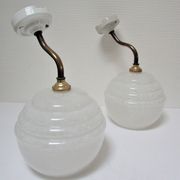 Pair of porcelain sconces brass glass of clchy white art deco
