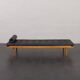 Danish mid century solid oak daybed in black leather, 1960s