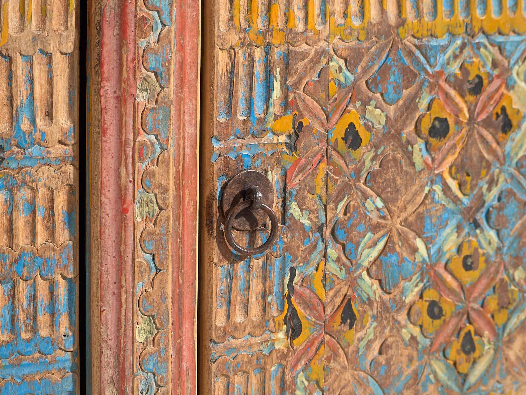 Storage unit, sideboard in painted wood and original blue patina, c.1850