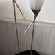 1950s Modernist Floor Lamp with Reading Light, brass and filigree glass.