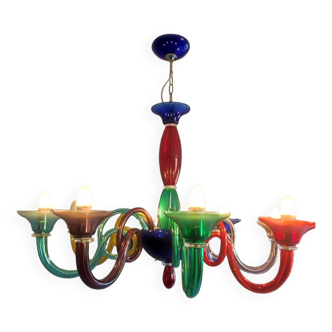 Murano chandelier in Venezia multicolor blown glass. candlestick 981/8m