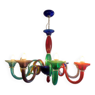 Murano chandelier in blown glass venezia multicolor. candlestick 981/8m