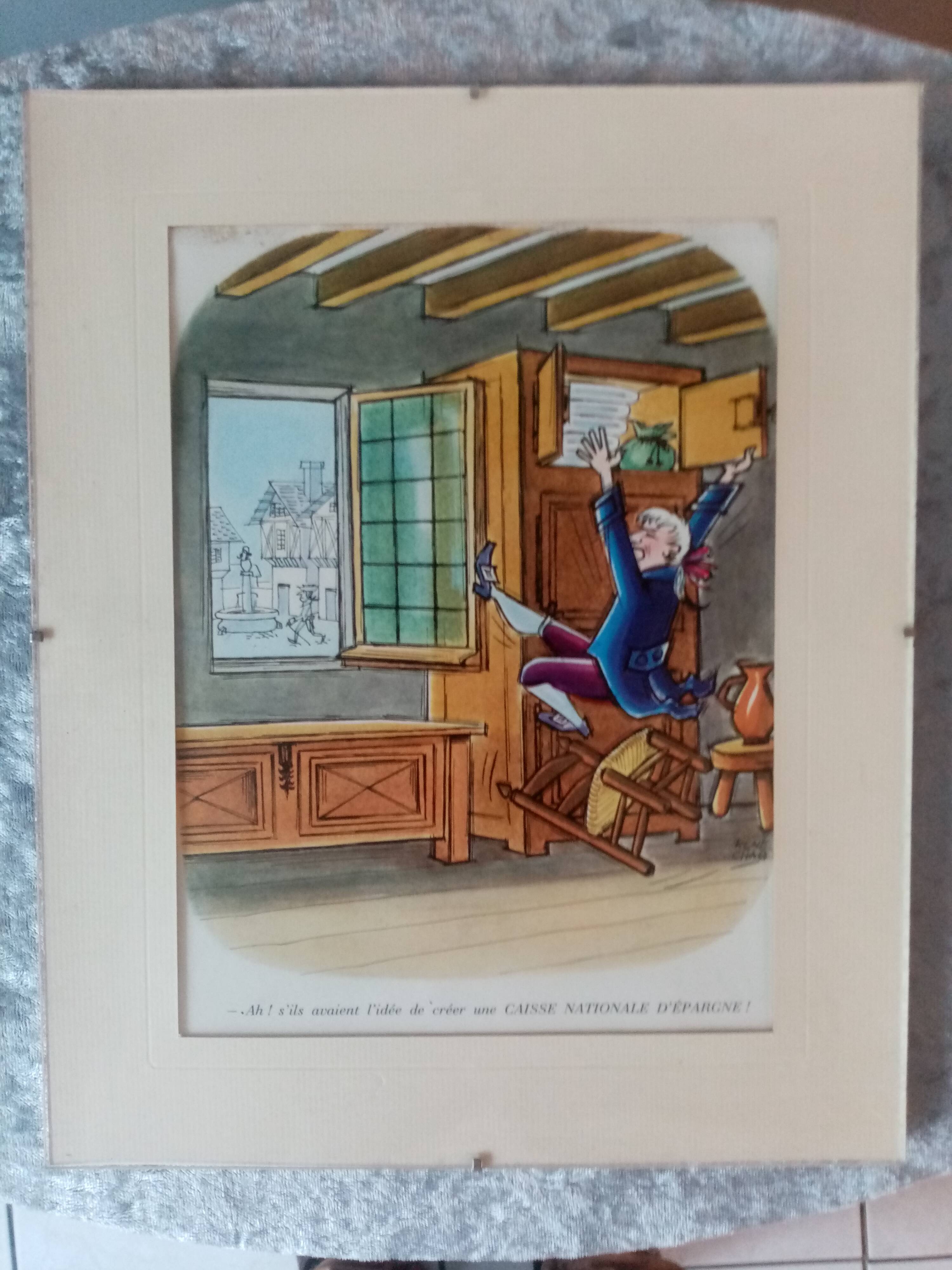 Superb and rare engraving by Rene Chag signed, theme=la poste
