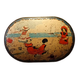 Lithographed sheet metal box " éts au planteur de caiffa " decorations children beach sea boats