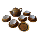 Set of teapot + 5 cups + 6 saucers in ceramic signed CB (Signature to be identified)