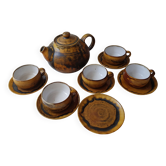 Ensemble Théière + 5 tasses + 6 soucoupes en céramique signé CB (Signature a identifier)