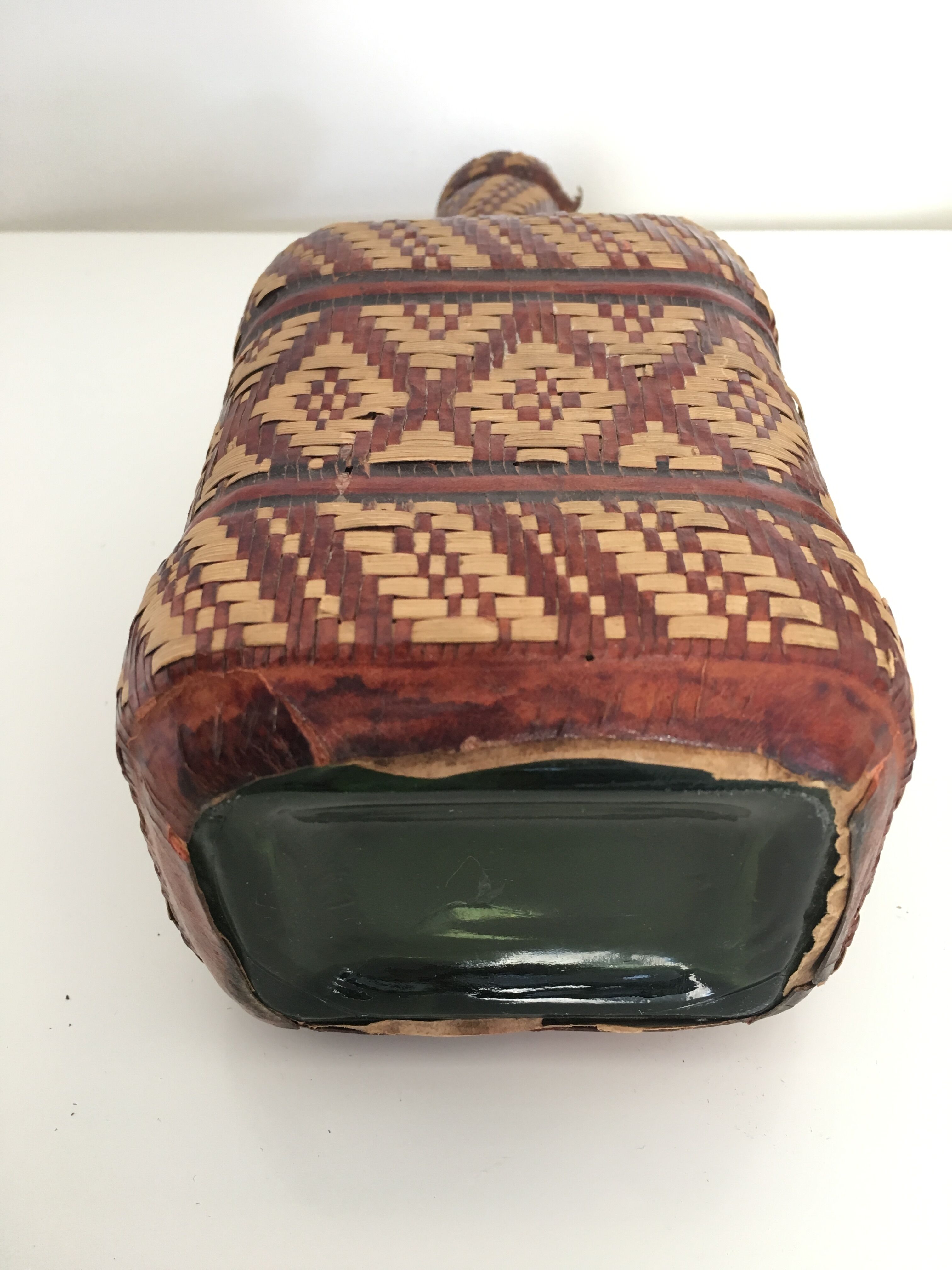Lot of 2 ethnic leather-wrapped bottles and box