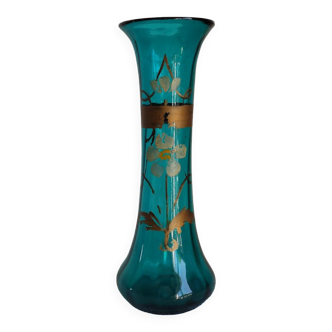 Art nouveau blue blown glass vase