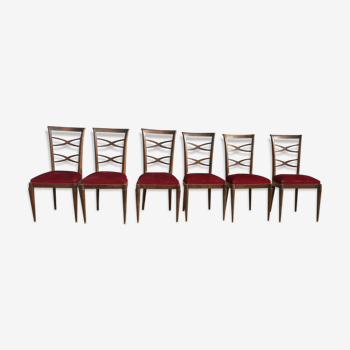 6 chaises art deco velours rouge
