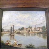 Oil on canvas signed Louis Galichon Riverside Landscape