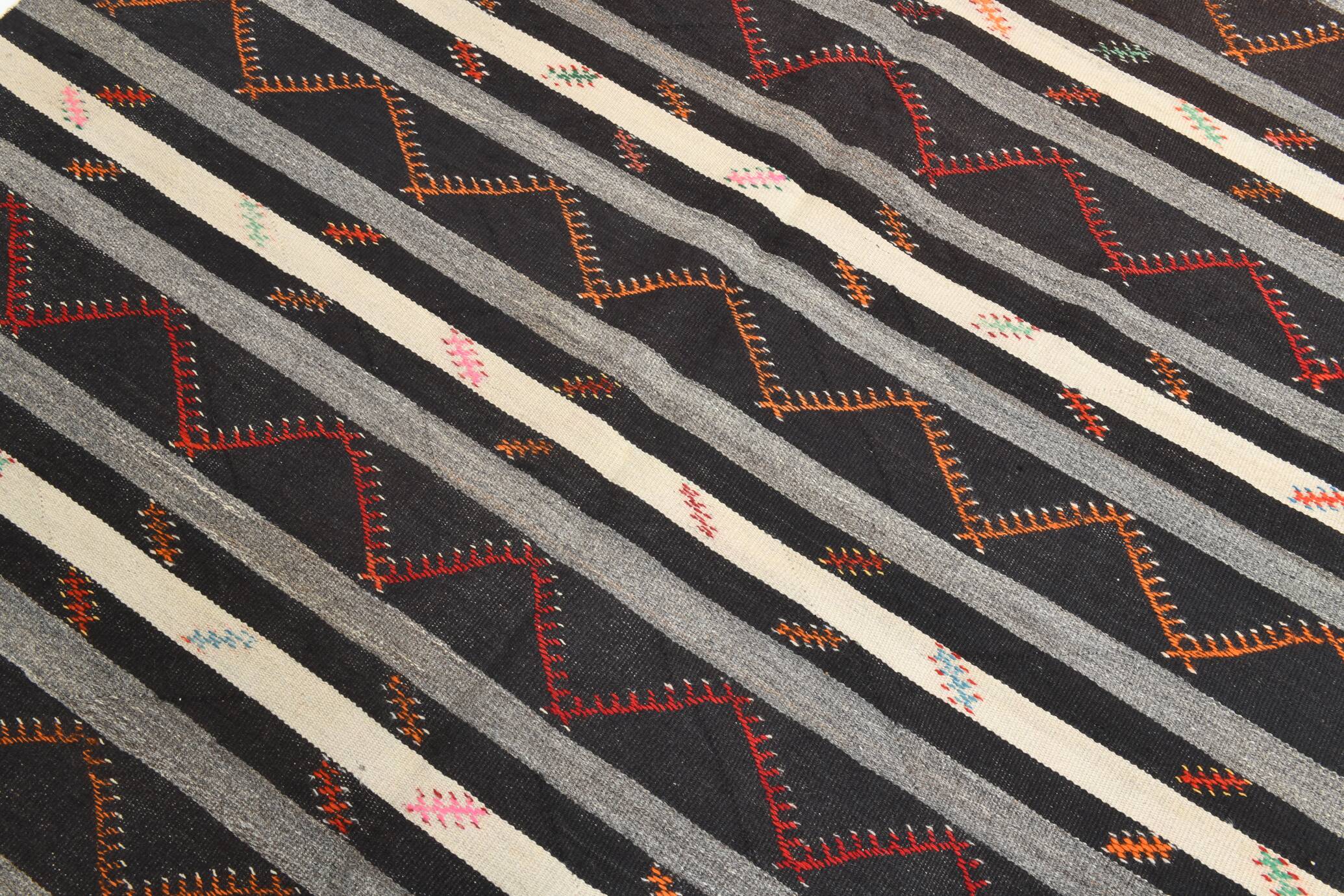 7x10 Contemporary Striped Kilim Area Rug, 204x300Cm