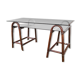 Smoked glass desk on rattan legs and leather detail