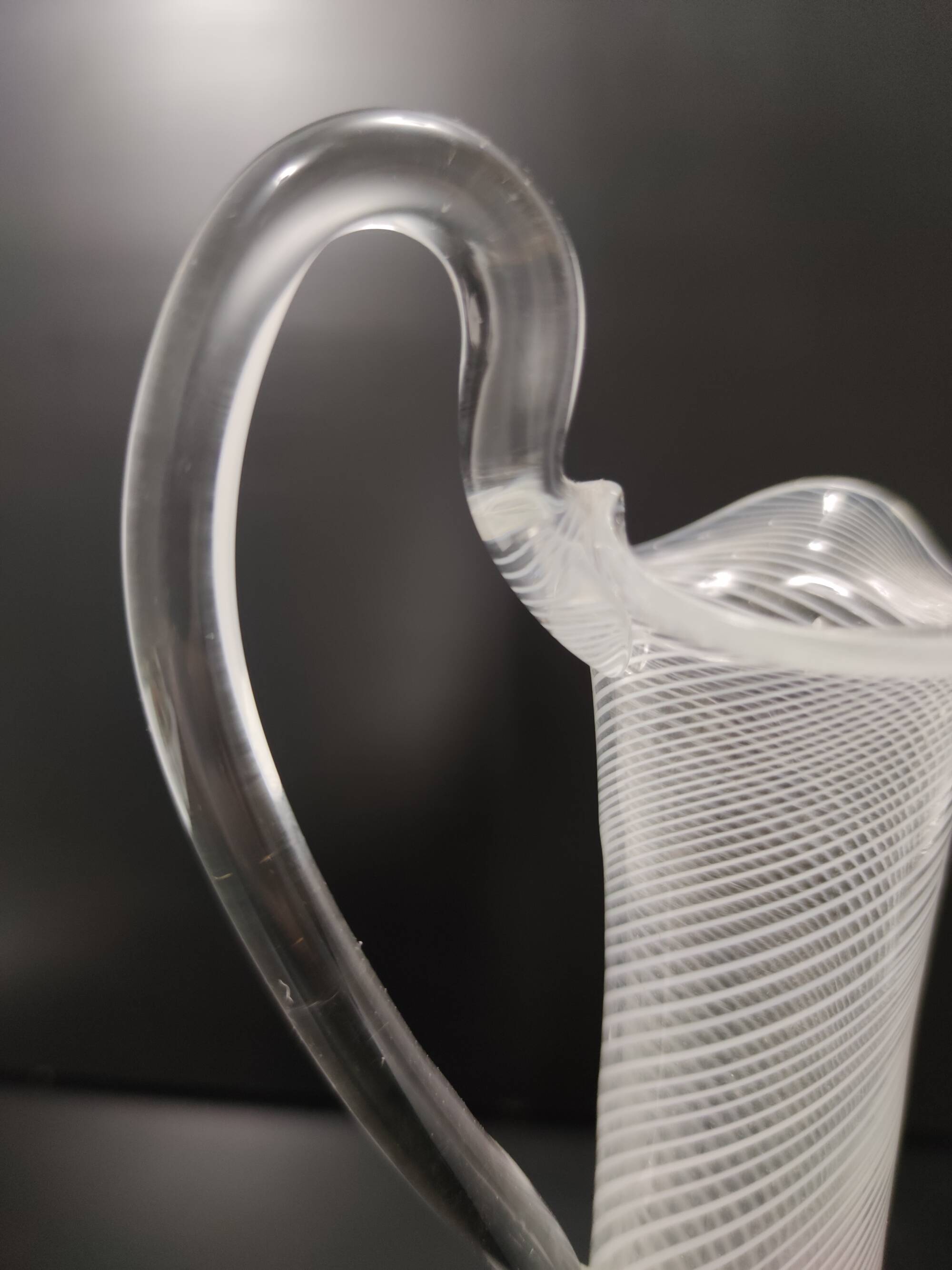 Murano Glass Pitcher Vase with White and Transparent Canes, Italy