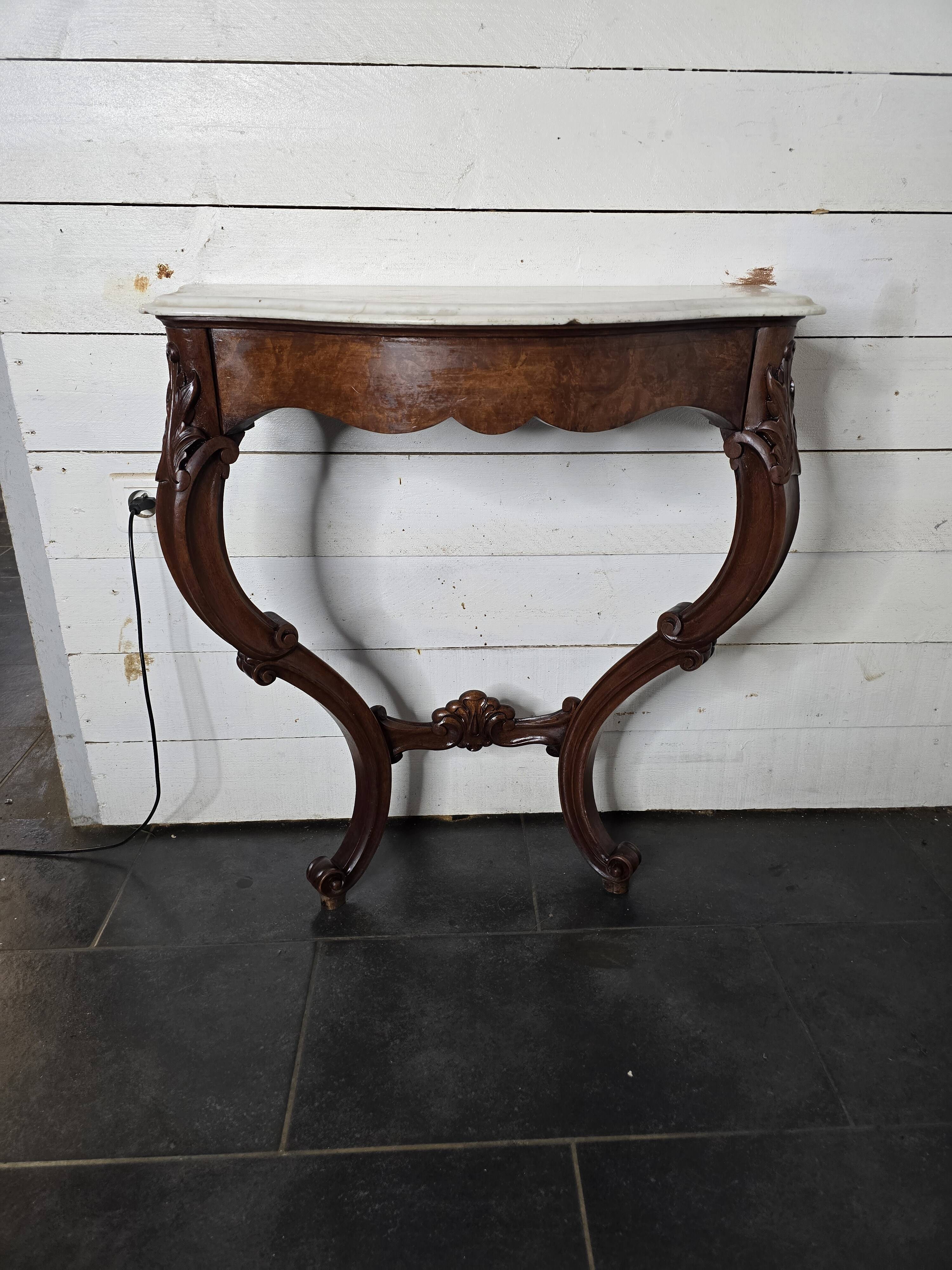 Antique Louis XV style curved console in walnut