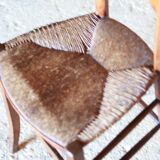 Chaise de nourrice ancienne en bois et paille