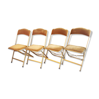 Série de 4 chaises pliantes Chaisor en velours moutarde