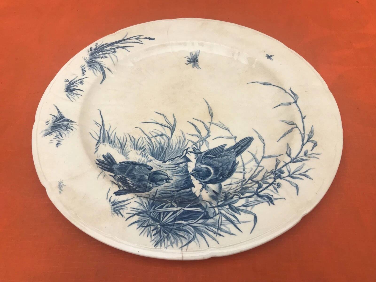 Gien Earthenware Antique Serving Dish Bird Decor