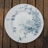 Ancienne assiette à dessert faïencerie de gien : décor paysages