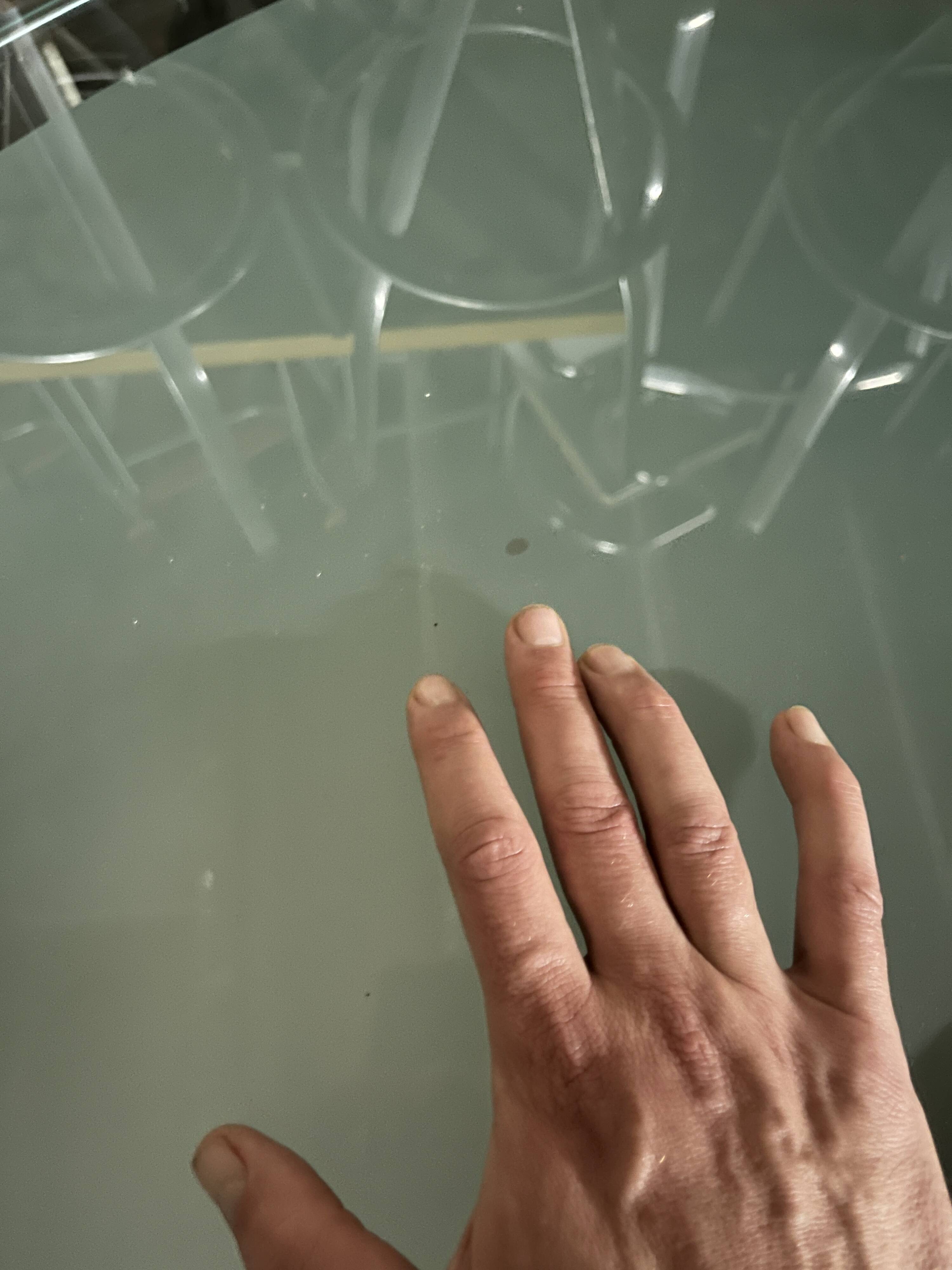 Translucent Frosted Glass Round Dining Table with Brushed Stainless Steel Pedestal — Industrial 1990s