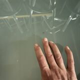 Translucent Frosted Glass Round Dining Table with Brushed Stainless Steel Pedestal — Industrial 1990s