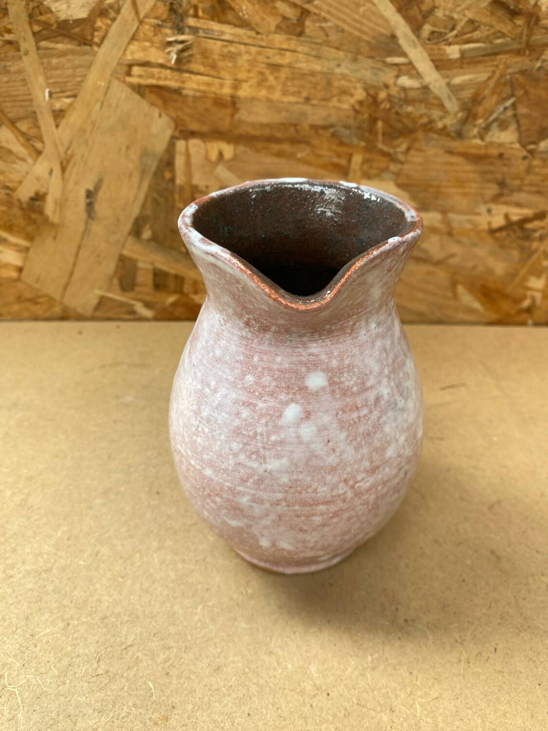 Antique white & pink ceramic pitcher 60s vintage