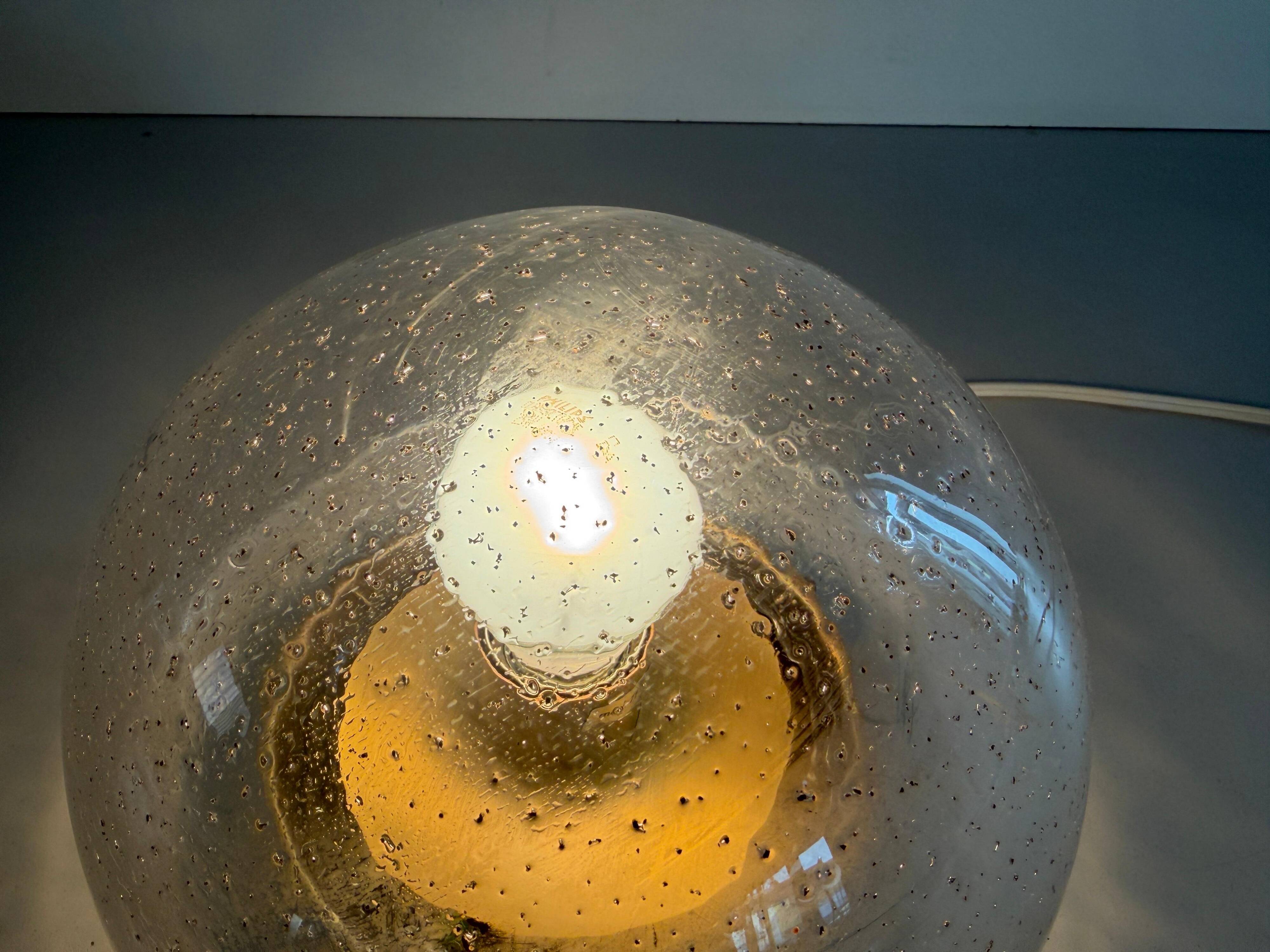 Flush glass shade with bubble texture and brass base by Hillebrand, 1960s, Germany.
