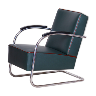 Fauteuil Bauhaus bleu fabriqué par Mucke Melder - Tchéquie des années 1930