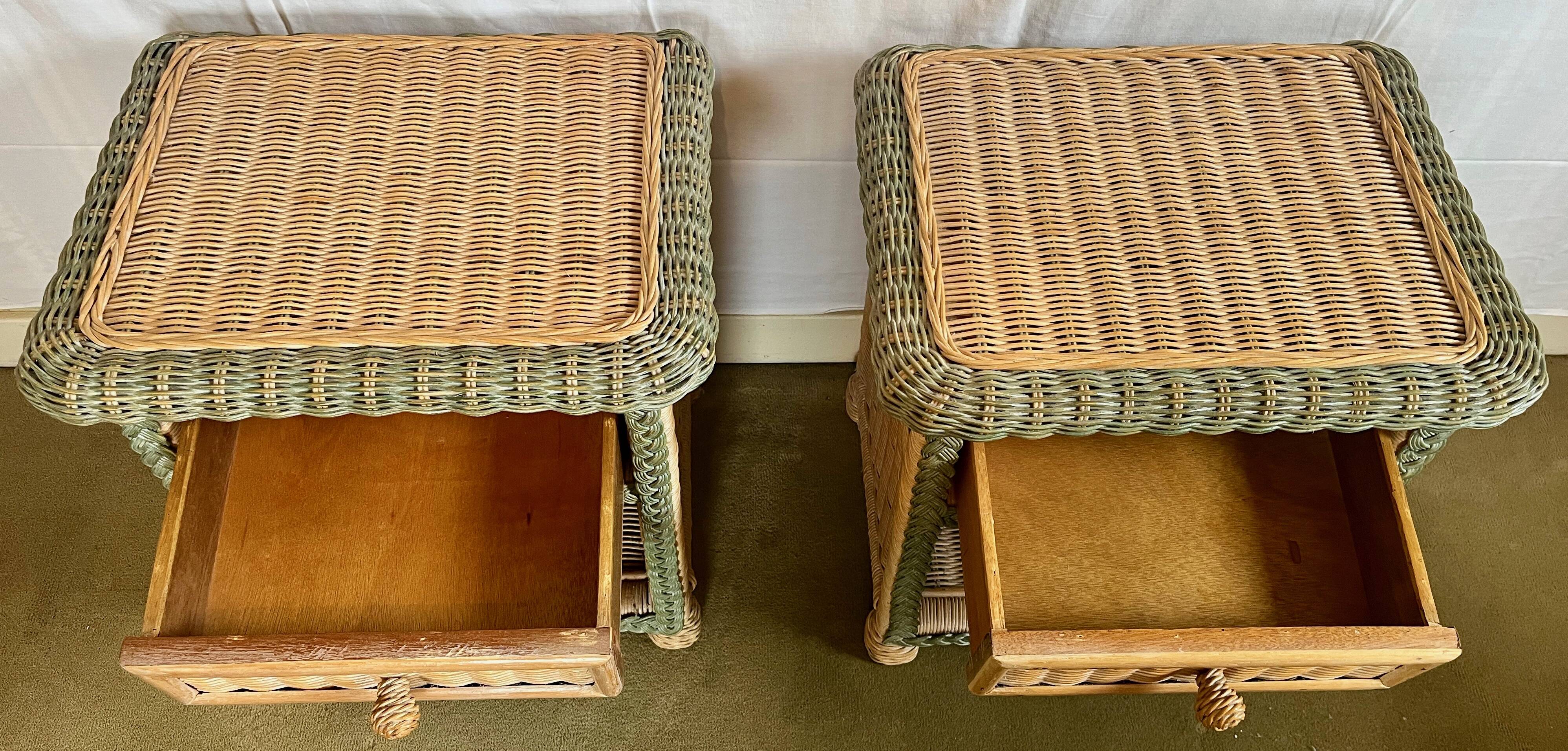 Vintage wicker bedside tables (set of 2), 80s/90s.