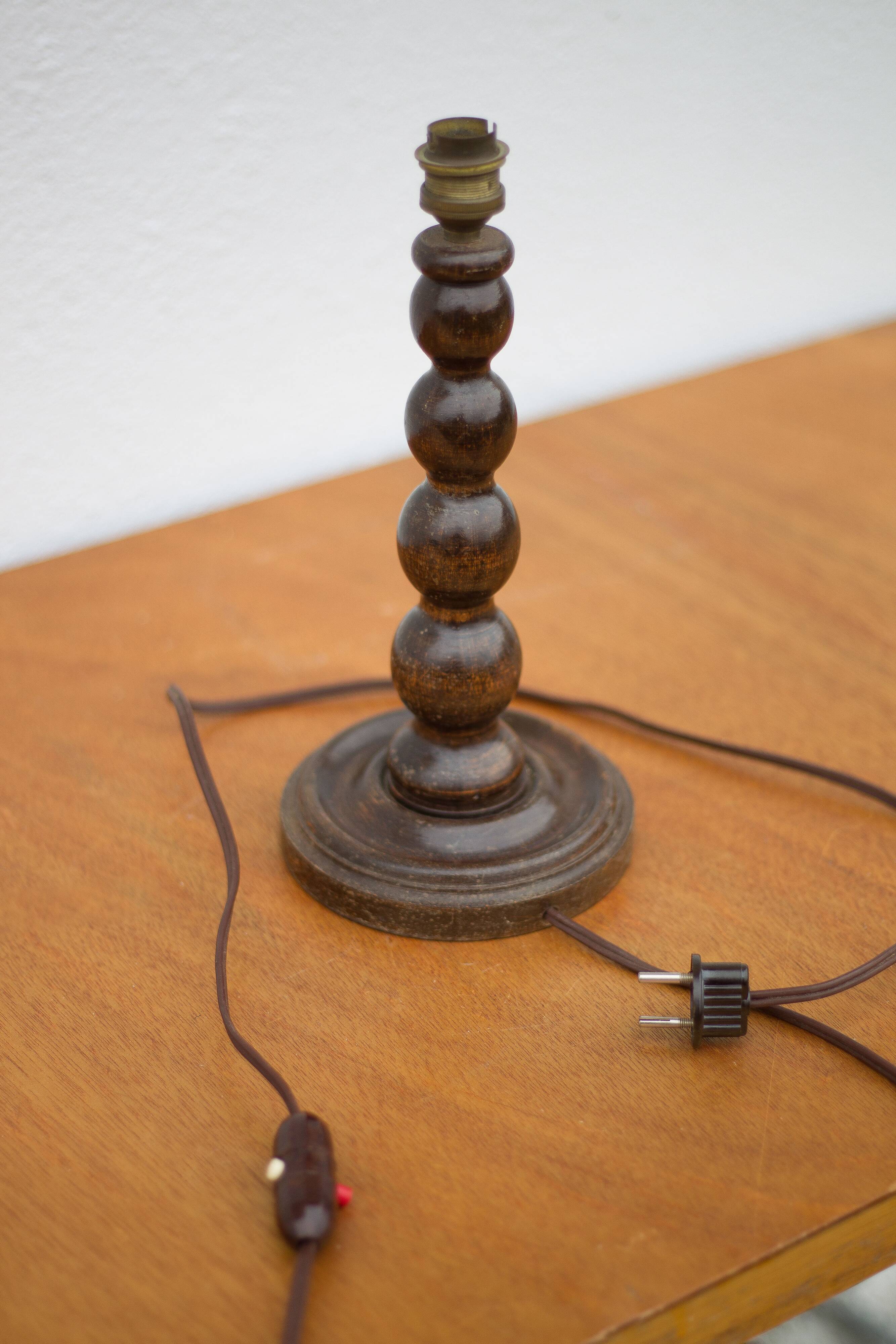 lampe bois, pied de lampe bois perlé vintage
